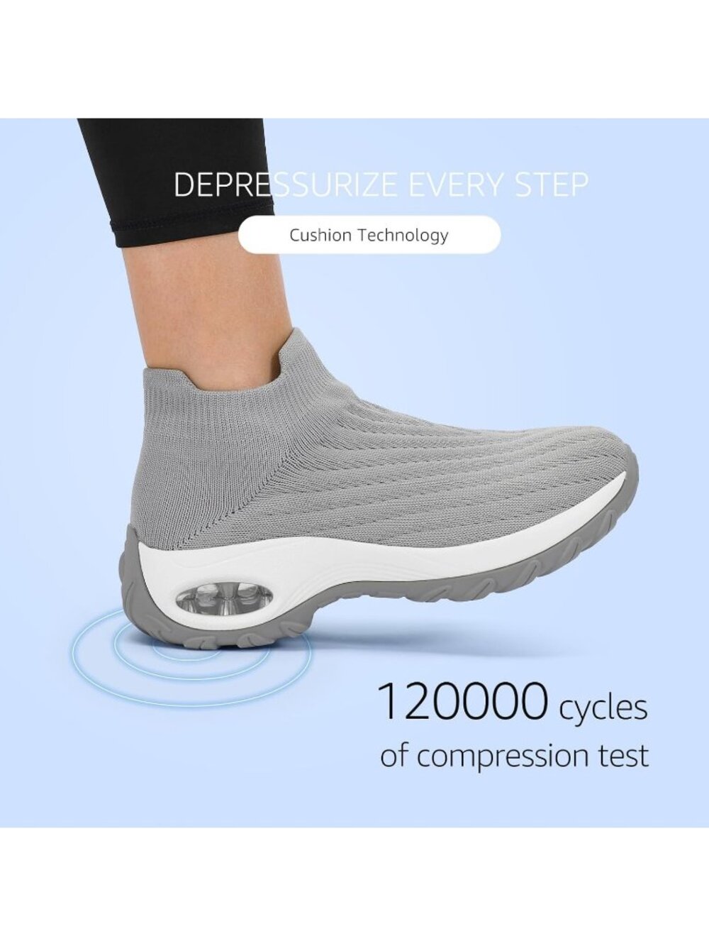 Women's Grey Lug Walking Arch Support Non Slip Breathable Upper Sneaker Shoes - Picture 2 of 7